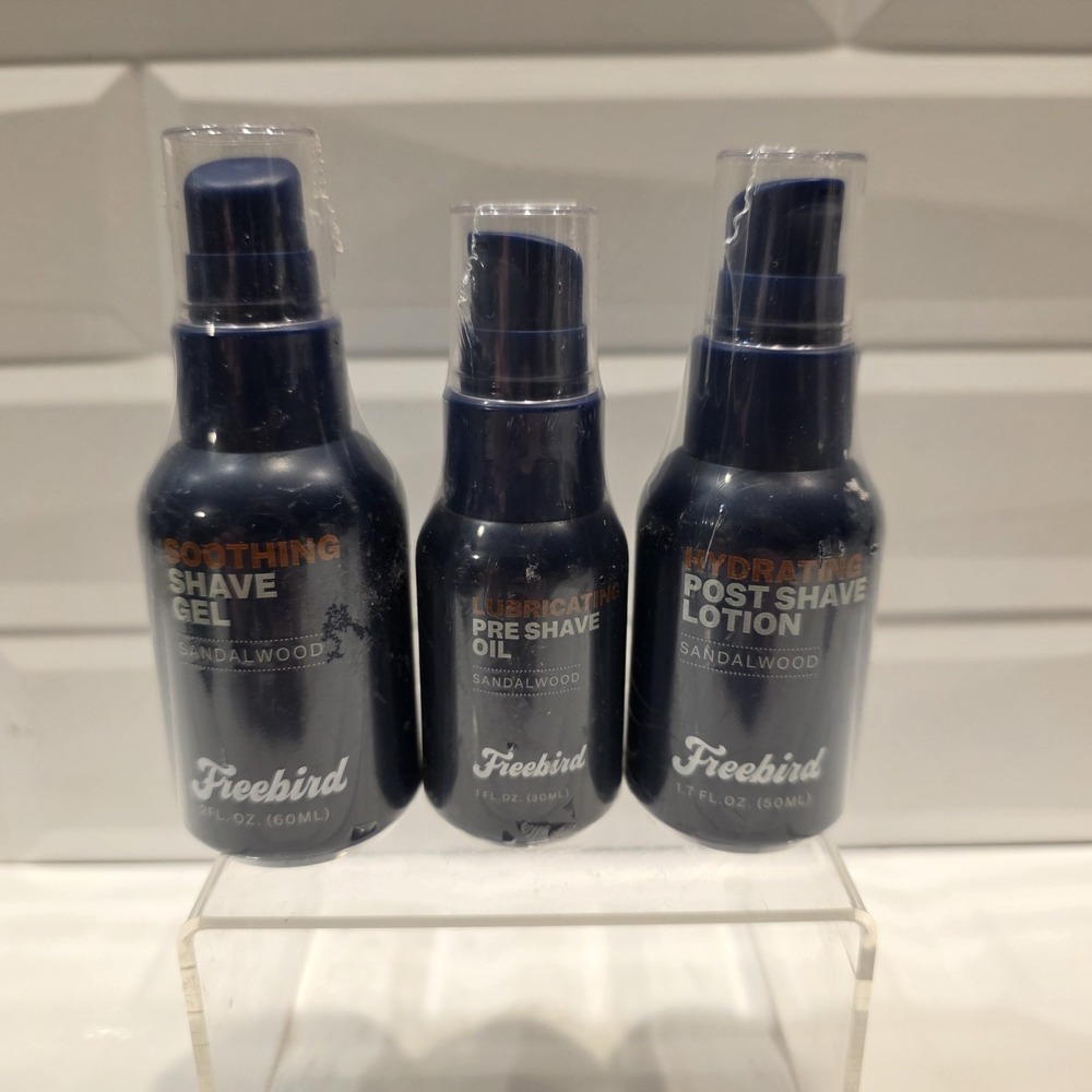 Freebird Pre Shave Oil 1oz Shave Gel 2oz & Sandalwood Moisturizer 1.7oz